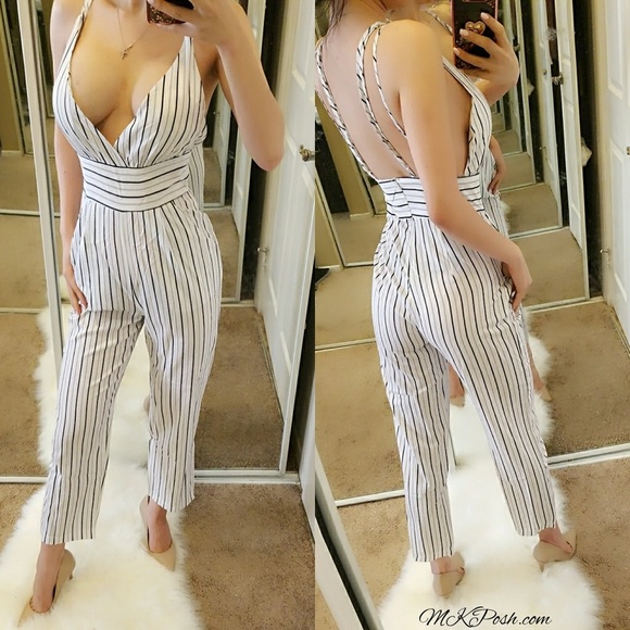 💲Last Ones🎉Stripe Crop Pant Playsuit Jumpsuit - Picture 4 of 4